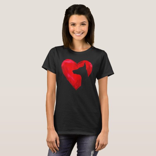 Doberman Heart silhouette Valentine's Day Dog Love T-Shirt (Vorne ganz)