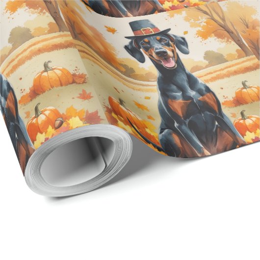Doberman hinterlässt Erntedank Kunst Geschenkpapier (Rolleneckpunkt)