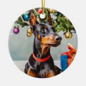 Doberman Holiday Ornment Keramik Ornament (Vorne)