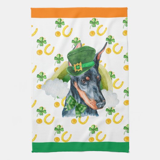 Doberman Holiday Wohngestaltung St Patricks Day Geschirrtuch (Vertikal)