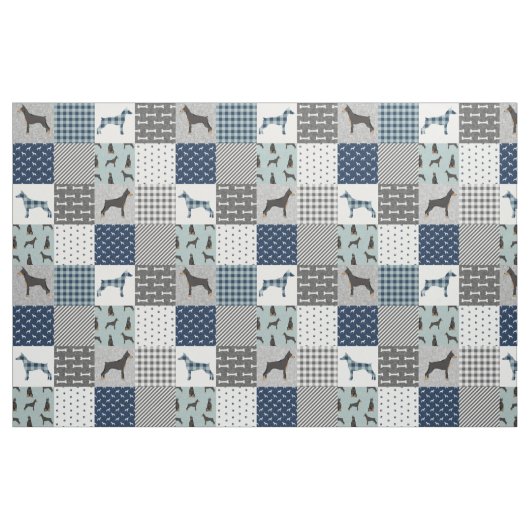 Doberman Hund blauer Patchwork Büffel kariert Stoff (Yard (91,4 cm))