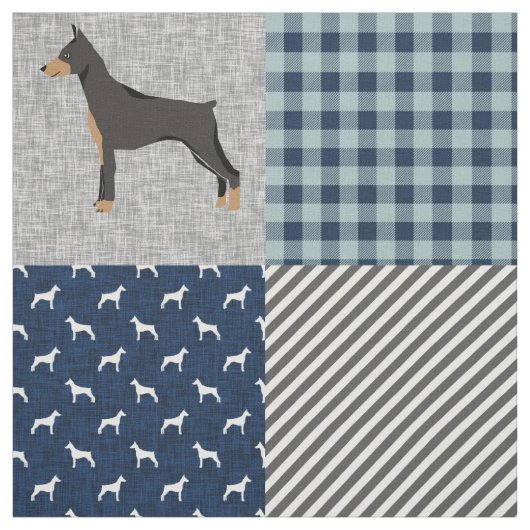Doberman Hund blauer Patchwork Büffel kariert Stoff (Muster)