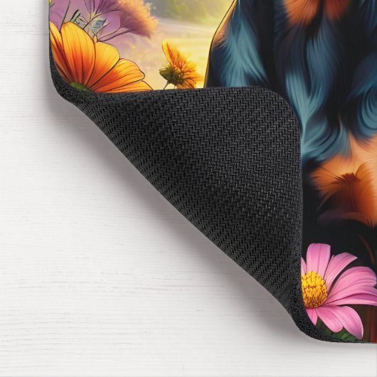 Doberman Hund, Blume und Bergwelt Mousepad (Ecke)