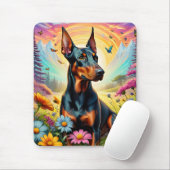 Doberman Hund, Blume und Bergwelt Mousepad (Mit Mouse)