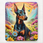 Doberman Hund, Blume und Bergwelt Mousepad (Vorne)