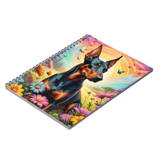 Doberman Hund, Blume und Bergwelt Notizblock (Linke Seite)