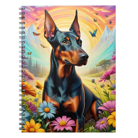 Doberman Hund, Blume und Bergwelt Notizblock (Vorderseite)