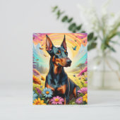 Doberman Hund, Blume und Bergwelt Postkarte (Stehend Vorderseite)