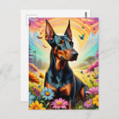 Doberman Hund, Blume und Bergwelt Postkarte (Vorne/Hinten)