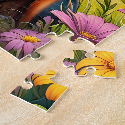 Doberman Hund, Blume und Bergwelt Puzzle (Seite)