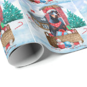 Doberman Hund im Schnee Weihnachtshundehaus Geschenkpapier (Rolleneckpunkt)