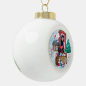 Doberman Hund im Schnee Weihnachtshundehaus Keramik Kugel-Ornament (Links)