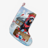 Doberman Hund im Schnee Weihnachtshundehaus Kleiner Weihnachtsstrumpf (Vorderansicht (hängend))