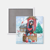Doberman Hund im Schnee Weihnachtshundehaus Magnet (Vorderseite/Rückseite)