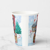 Doberman Hund im Schnee Weihnachtshundehaus Pappbecher (Rechts)