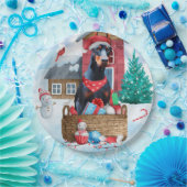 Doberman Hund im Schnee Weihnachtshundehaus Pappteller (Party)