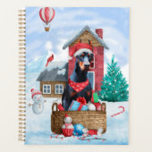 Doberman Hund im Schnee Weihnachtshundehaus Planer (Vorderseite)