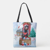Doberman Hund im Schnee Weihnachtshundehaus Tasche (Rückseite)
