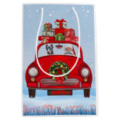 Doberman Hund in Auto mit dem Weihnachtsmann Mittlere Geschenktüte (Vorderseite)