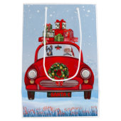 Doberman Hund in Auto mit dem Weihnachtsmann Mittlere Geschenktüte (Rückseite)