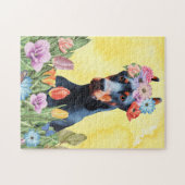 Doberman Hund mit Blume Spring Puzzle (Horizontal)