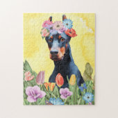 Doberman Hund mit Blume Spring Puzzle (Vertikal)