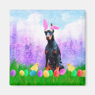 Doberman Hund mit Ostereiern Bunny Chicks Magnet
