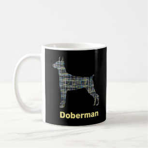Doberman Hund Silhouette Gelb- und Schwarz-Gitter- Kaffeetasse
