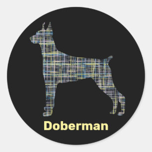 Doberman Hund Silhouette Gelb- und Schwarz-Gitter- Runder Aufkleber