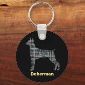 Doberman Hund Silhouette Gelb- und Schwarz-Gitter- Schlüsselanhänger (Vorderseite)
