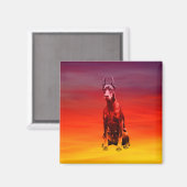 Doberman Hund sitzt am Strand Magnet (Vorderseite/Rückseite)