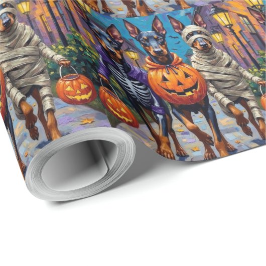 Doberman Hunde Trick-or-Treating Halloween-Kostüme Geschenkpapier (Rolleneckpunkt)