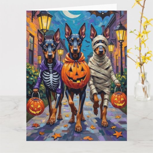 Doberman Hunde Trick-or-Treating Halloween-Kostüme Karte (Gelbe Blume)