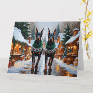 Doberman Hunde Weihnachts-Schneeurlaub Karte