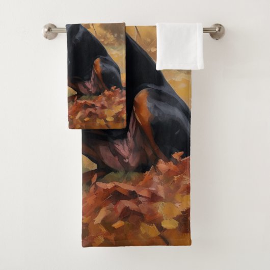 Doberman im Herbst Leaves Fall Inspiriert Badhandtuch Set (Insitu)