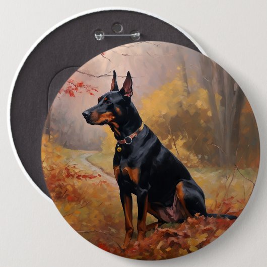 Doberman im Herbst Leaves Fall Inspiriert Button (Vorne & Hinten)