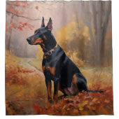 Doberman im Herbst Leaves Fall Inspiriert Duschvorhang (Vorderseite)