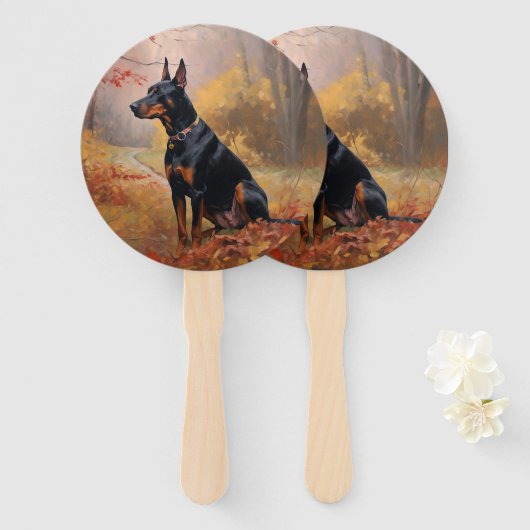 Doberman im Herbst Leaves Fall Inspiriert Fächer (Vorne und Hinten)