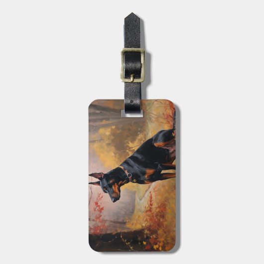 Doberman im Herbst Leaves Fall Inspiriert Gepäckanhänger (Vorderseite vertikal)