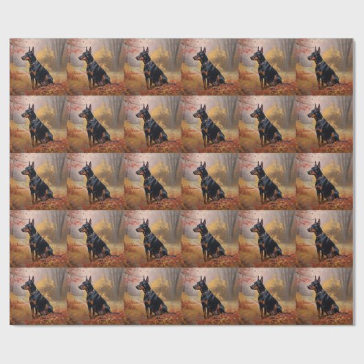 Doberman im Herbst Leaves Fall Inspiriert Geschenkpapier (Flach)