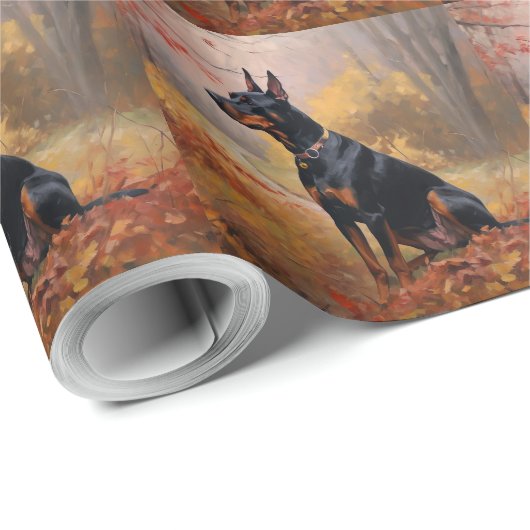 Doberman im Herbst Leaves Fall Inspiriert Geschenkpapier (Rolleneckpunkt)