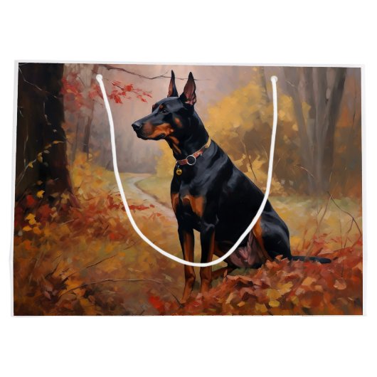 Doberman im Herbst Leaves Fall Inspiriert Große Geschenktüte (Rückseite)