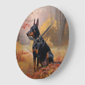 Doberman im Herbst Leaves Fall Inspiriert Große Wanduhr (Winkel)