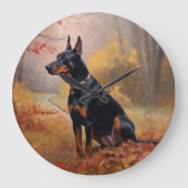 Doberman im Herbst Leaves Fall Inspiriert Große Wanduhr (Vorderseite)