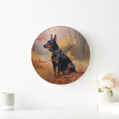 Doberman im Herbst Leaves Fall Inspiriert Große Wanduhr (Zuhause)