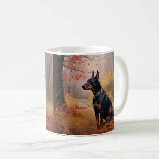 Doberman im Herbst Leaves Fall Inspiriert Kaffeetasse (VorderseiteRechts)