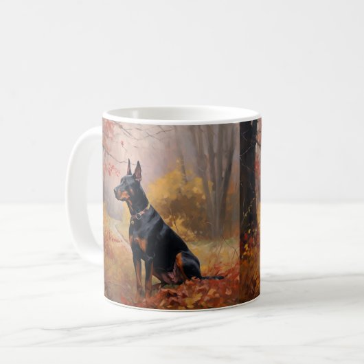 Doberman im Herbst Leaves Fall Inspiriert Kaffeetasse (Vorderseite Links)