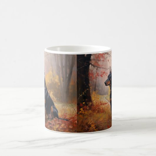 Doberman im Herbst Leaves Fall Inspiriert Kaffeetasse (Mittel)