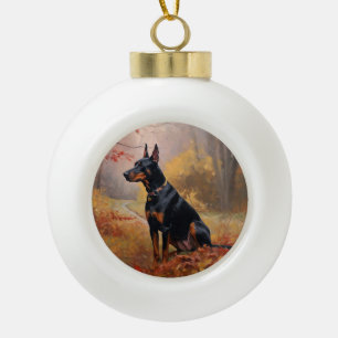 Doberman im Herbst Leaves Fall Inspiriert Keramik Kugel-Ornament