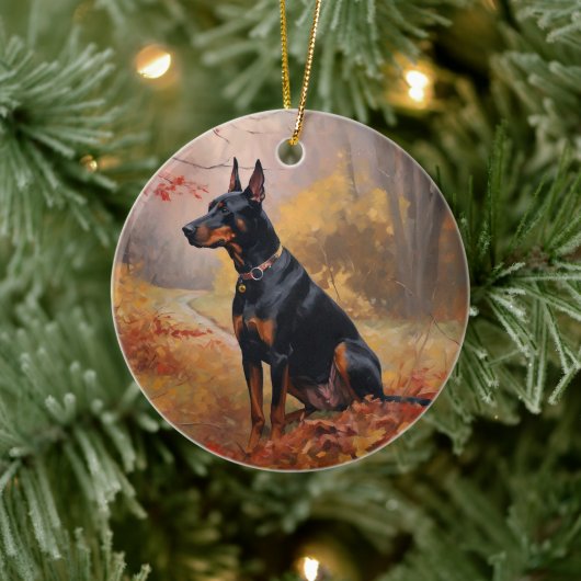 Doberman im Herbst Leaves Fall Inspiriert Keramik Ornament (Baum)